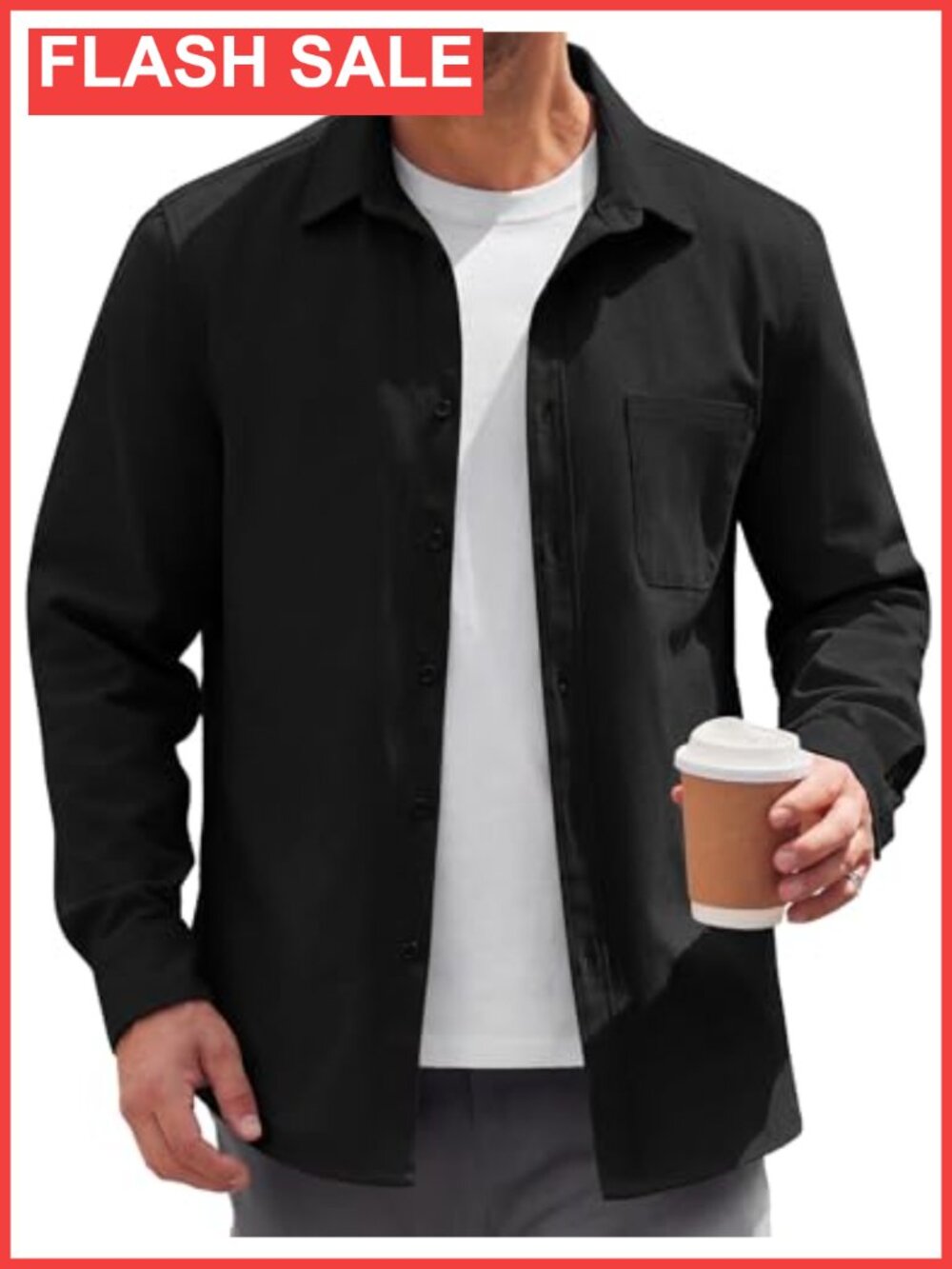 Mens Lightweight Shacket Button Down Shirt Jacket Overshirt Casual Long Sleeve